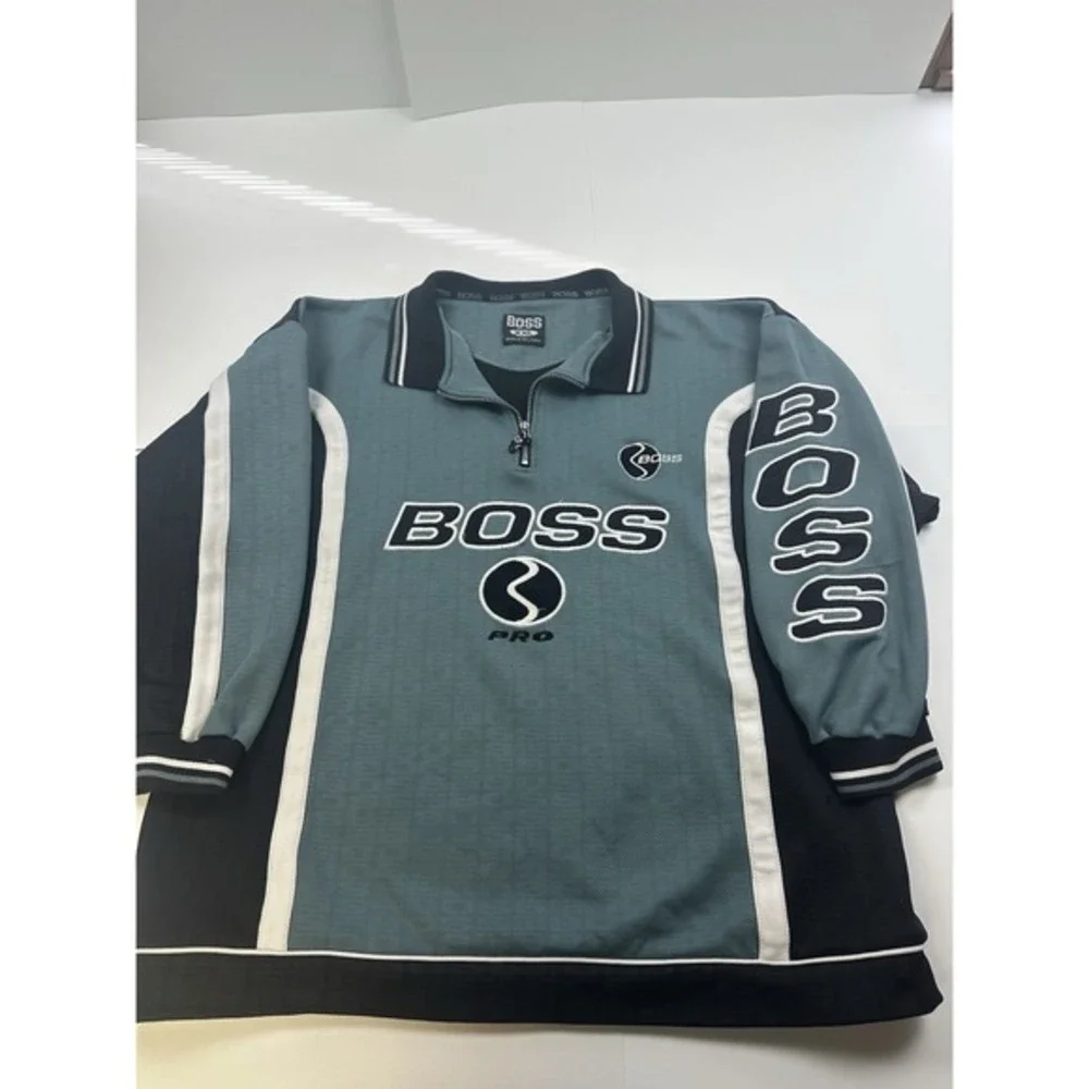 Vintage 90s Boss IG Design‎ Shirt Quarter Zip Sweater Embroidered Size XXL